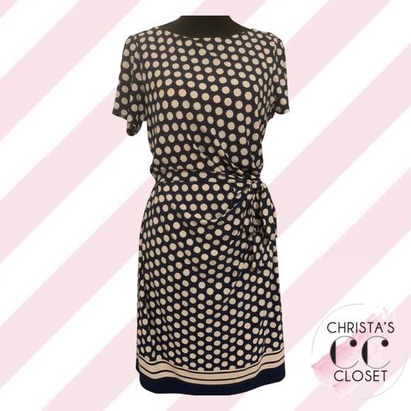 Faux Wrap Navy/White Polka Dot Eliza J Dress - Picture 1 of 13